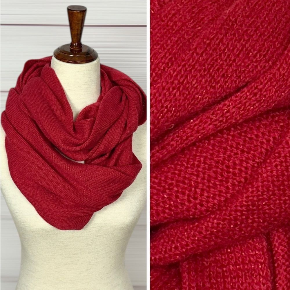 NWT Caroline Grace Cashmere Infinity Scarf Red Sparkly Lightweight Winter New